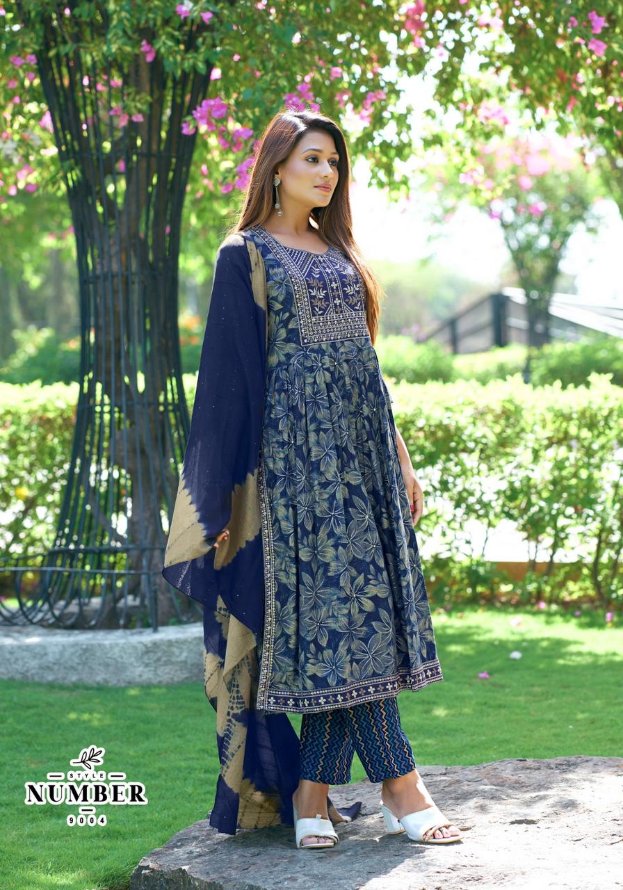 Sara Vol 9 By Mystic 9 Rayon Foil Printed Kurti With Bottom Dupatta Wholesale Market In Surat
